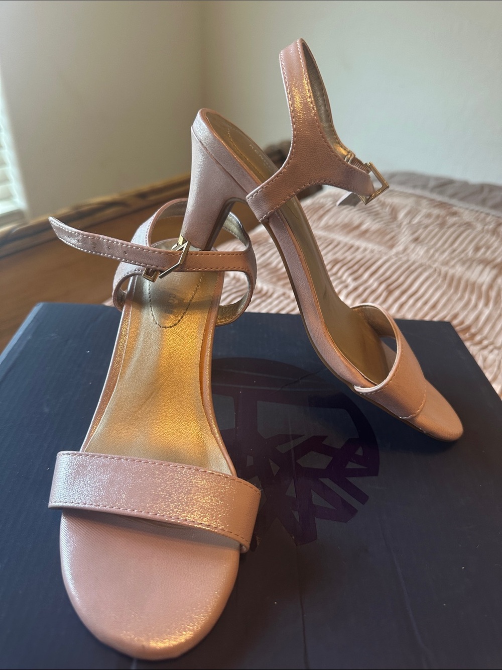 Kenneth Cole Rose Gold Metallic Ankle-Strap Heels